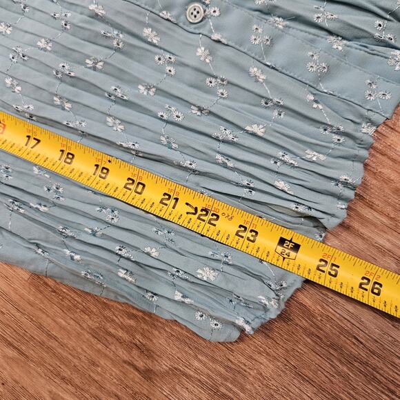 Y2K Floral Babydoll Blouse Women XL Blue Embroidered Short Sleeve Fairycore Boho - Picture 9 of 9